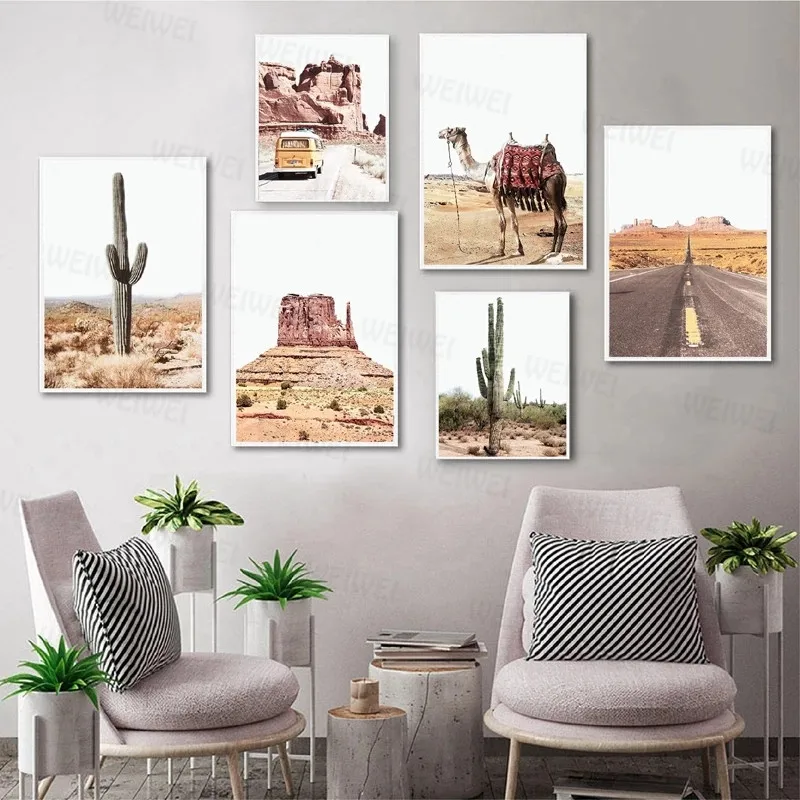 

Southwestern Desert Camel Landscape Travel Posters and Prints Boho Wall Art Pictures Canvas Painting for Living Room Home Decor