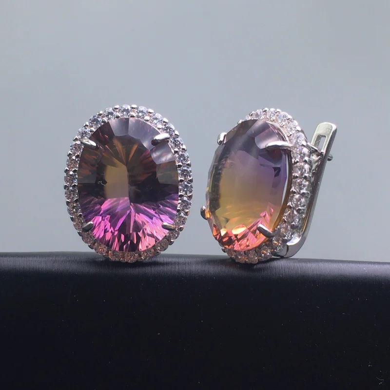 CSJ большая каменная Аметрин кварцевая серьга из стерлингового серебра 925 пробы, вогнутая огранка Oval12* 16 м, хорошее ювелирное изделие, женские свадебные вечерние украшения, подарок