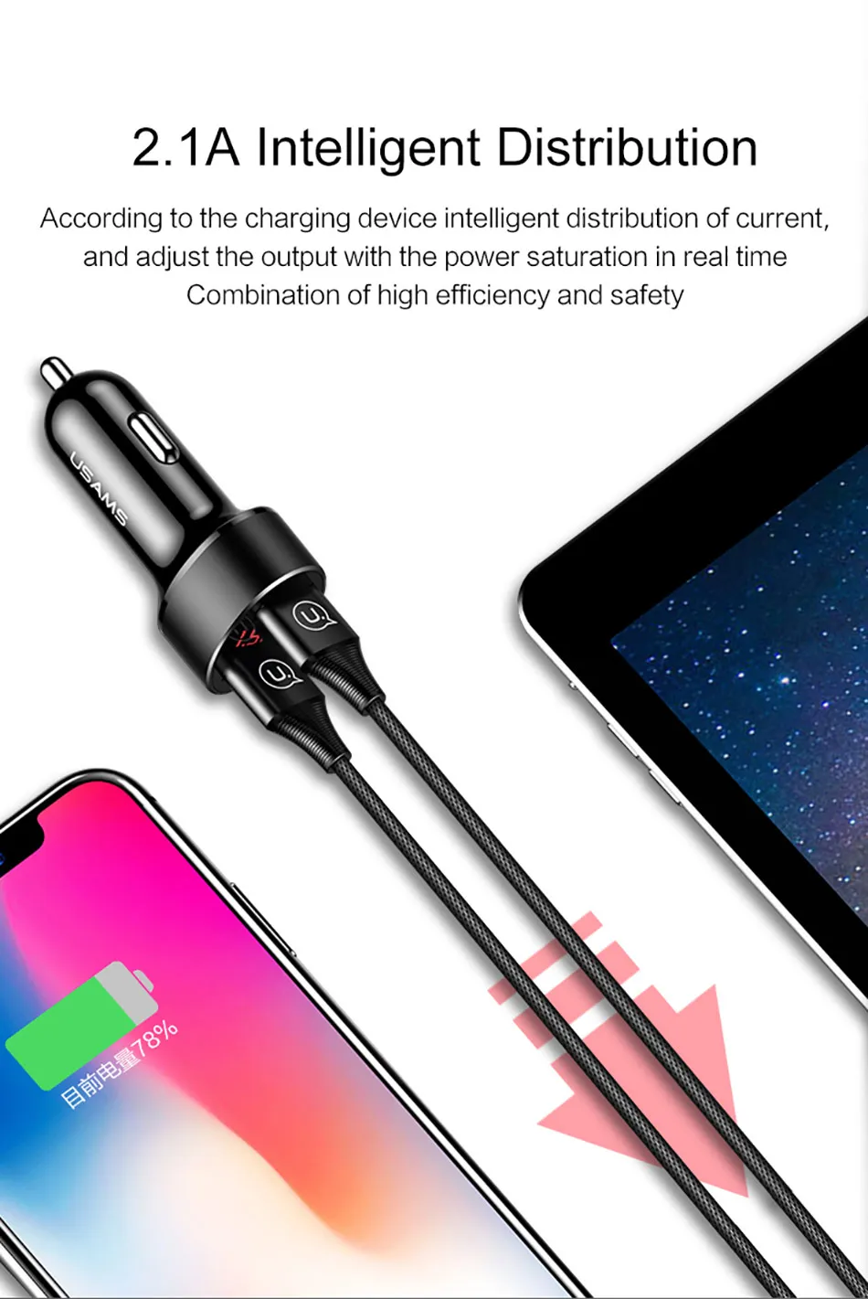 Автомобильное зарядное устройство USAM двойное автомобильное usb-устройство для зарядки телефона светодиодный дисплей USB зарядное устройство для samsung Xiaomi huawei универсальное USB зарядное устройство для телефона планшета