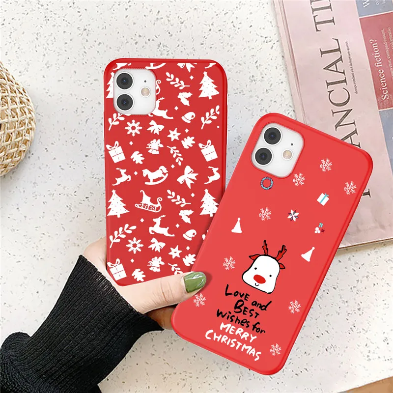 Cute Cartoon Christmas Tree Santa Claus Pattern Phone Case For iPhone 13 12 11 Pro Max XR XS Max 7 8 Plus SE 2020 Soft TPU Cover