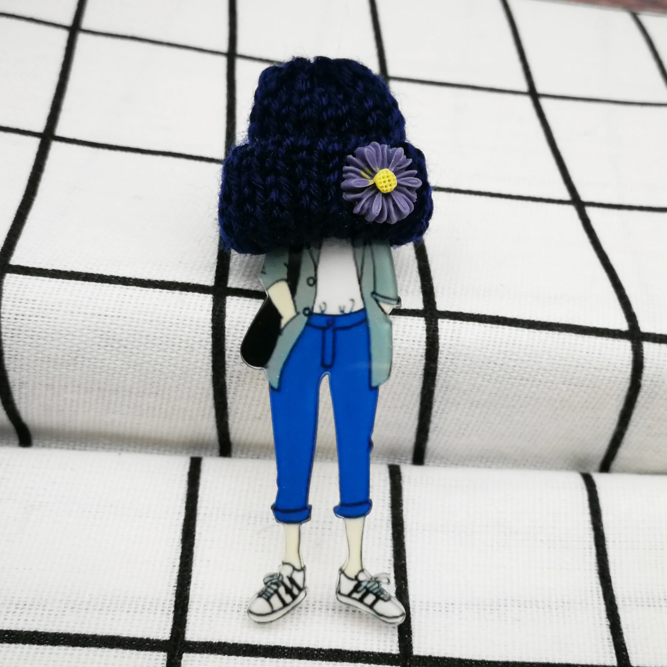 Style26 Harajuku значки для Женская Брошь и булавки элегантные акриловые модели персонажей из мультфильмов с вязаными шляпами брошь модные украшения Аксессуары - Окраска металла: Style26