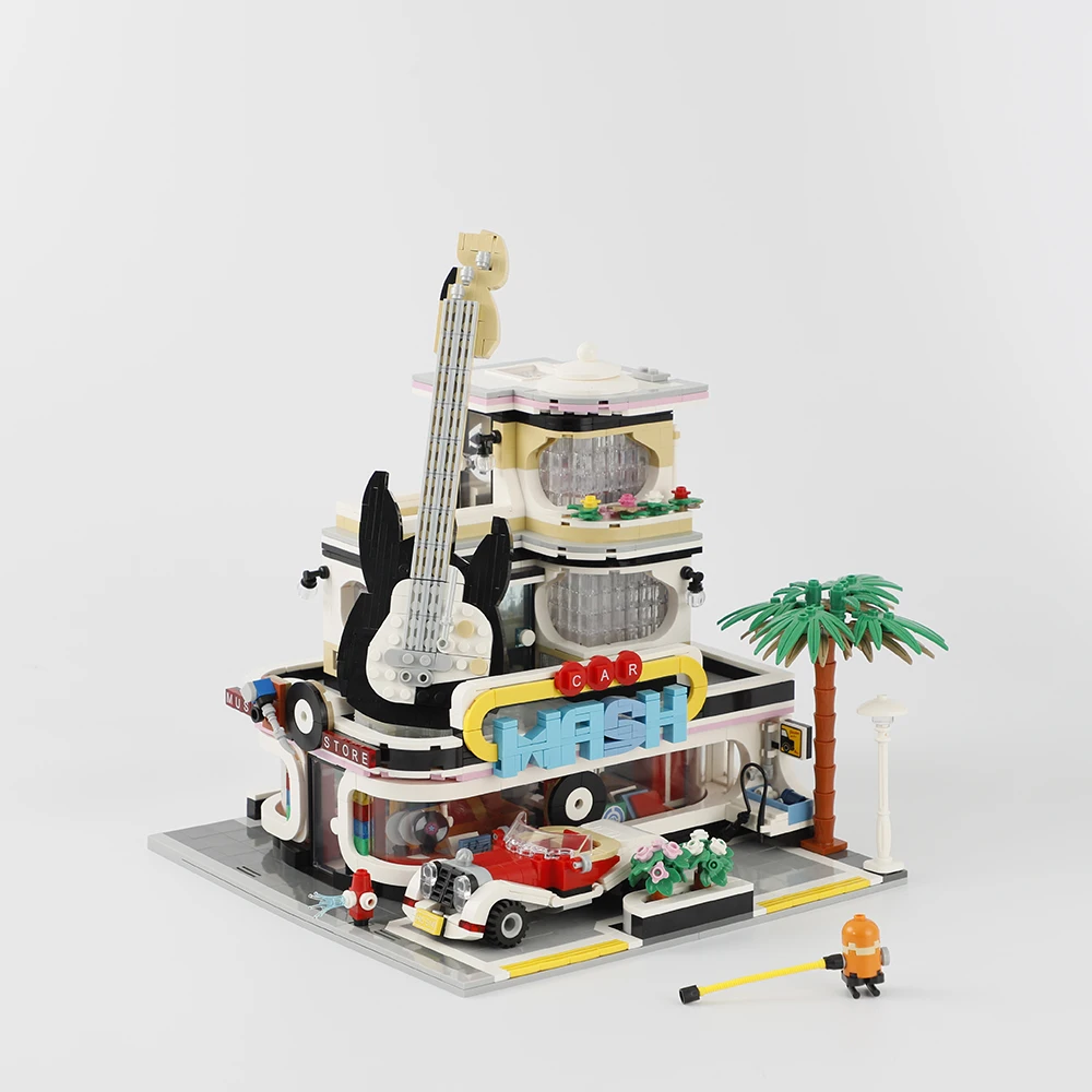 

Creator Street View Modular Building Blocks Kit Guitar House Car Wash Store Bricks Toys For Kids Children Adults Gift