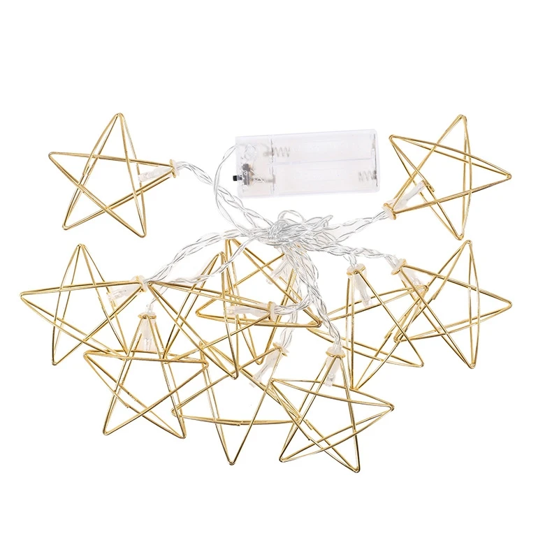 

1.5M 10LED String Christmas Lights Outdoor Star Shaped Geometric Rose Gold Fairy Lights Hanging Lamps For Balcony Bedroom Decor
