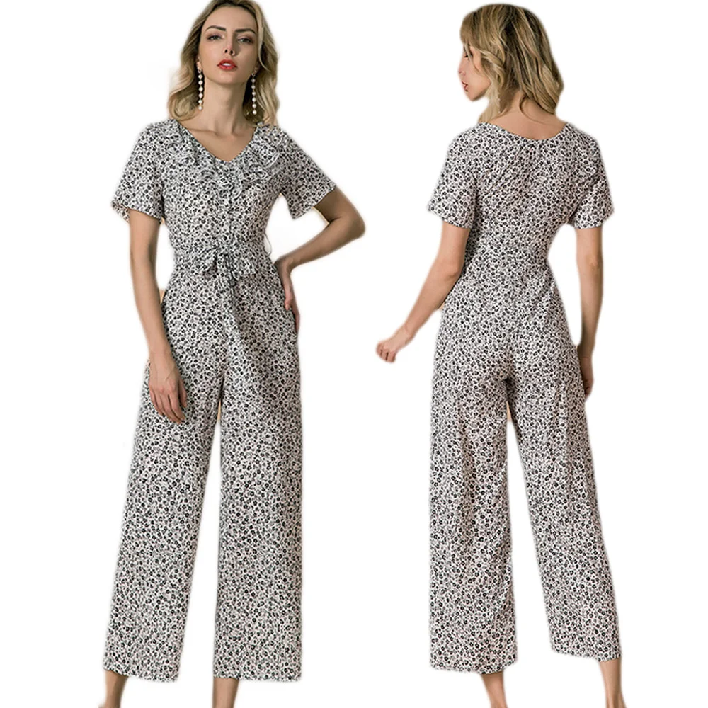 Модные женские комбинезоны в американском стиле с коротким рукавом брюки