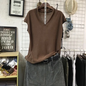 2020 летние новые трикотажные женские футболки с v-образным вырезом однотонные тонкие женские элегантные футболки топы тройники