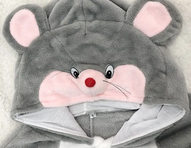 Фланелевая Новинка Кигуруми для взрослых серая мышь Розовый нос мультфильм