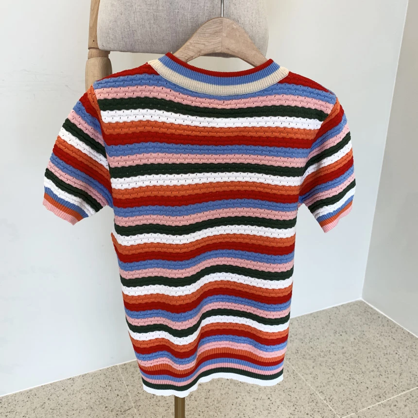 Женские летние футболки Colorfaith повседневные модные вязаные разноцветные Топы в