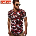 IceLion 2021 с камуфляжным принтом, Мужская футболка, летние фитнес быстросохнущая футболка модная повседневная мужская футболка с коротким рукавом, тонкие обтягивающие рубашки с круглым вырезом футболки