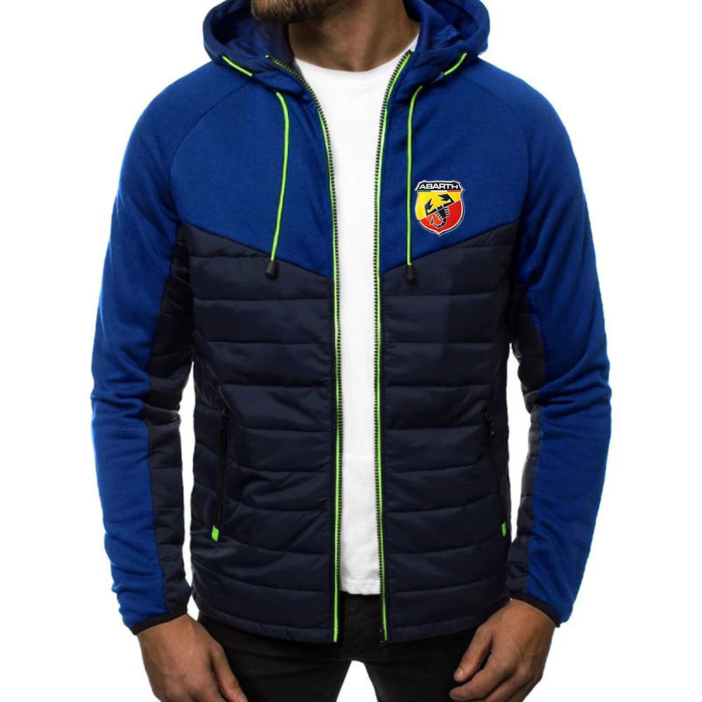 

New Autumn Winter Men Cotton Padded ABARTH Logo Print Warm Sport Jackets Male Splice Color Man Zipper Mens Coats