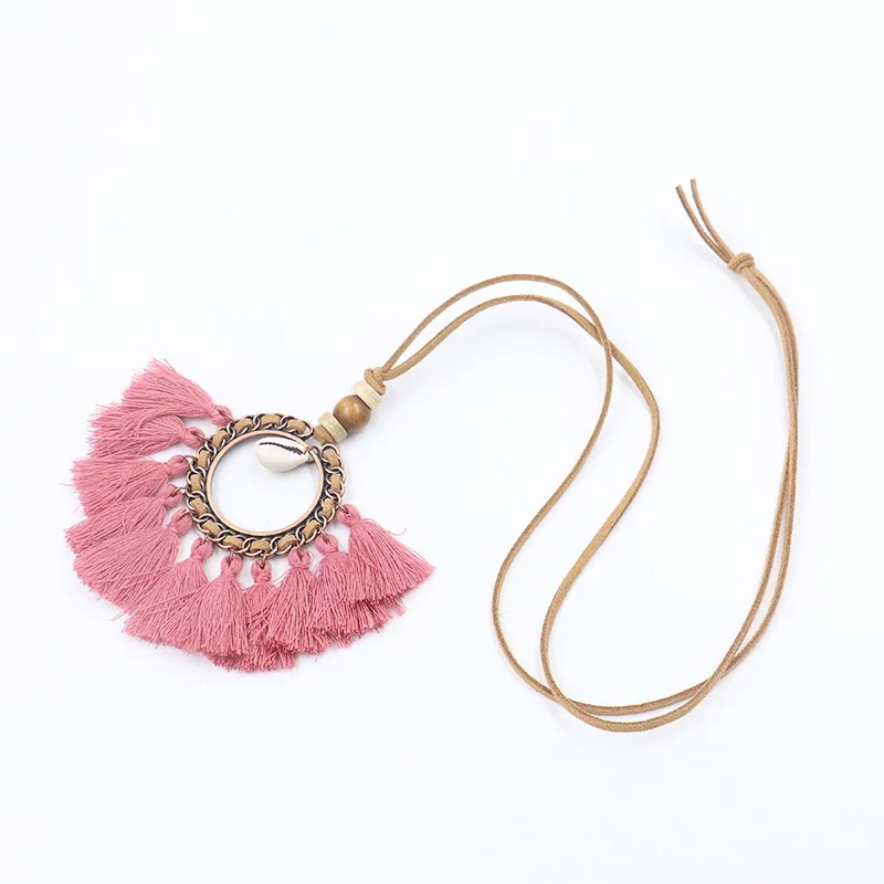 Длинная цепочка на свитер в богемном стиле круглая шерстяная подвеска ожерелье