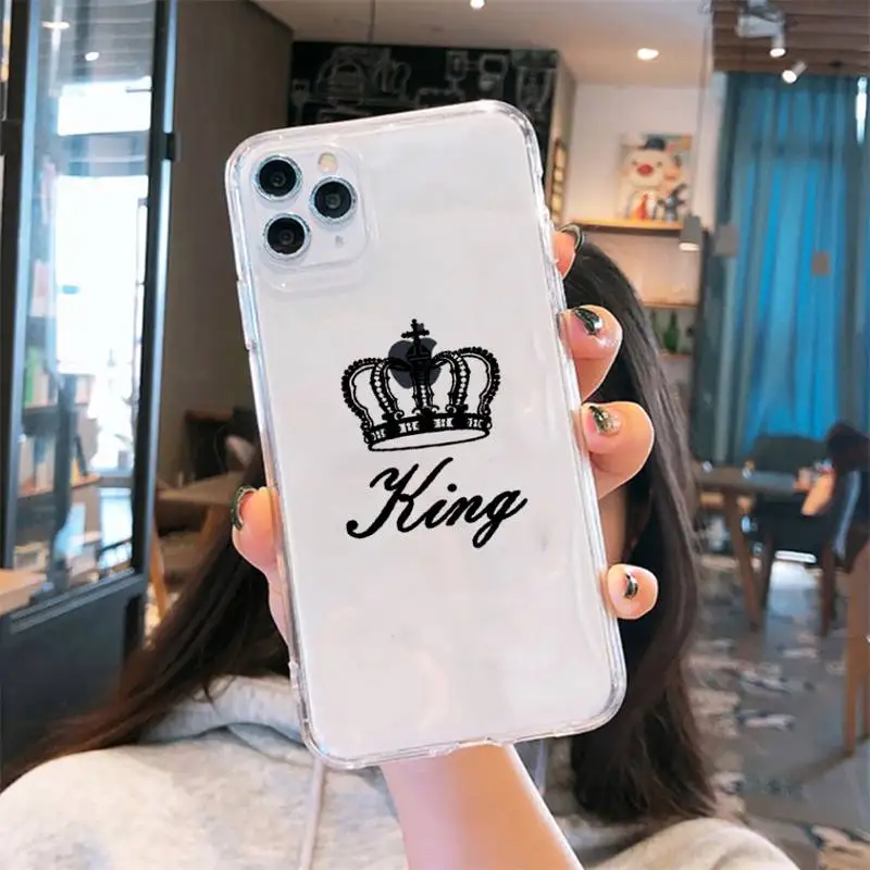 

Crown Letter King Queen Phone Case Transparent soft For iphone 5 6 7 8 11 12 s c se plus mini x xs xr pro max cover shell funda
