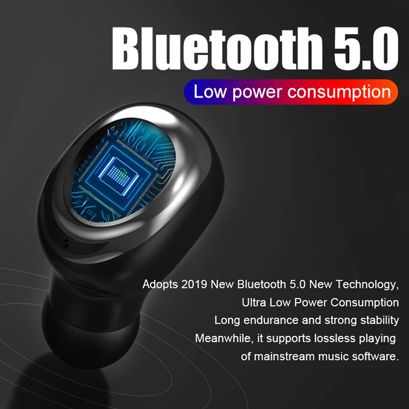 Беспроводные наушники Bluetooth 5,0 TWS, светодиодный внешний аккумулятор 2200 мАч, спортивные водонепроницаемые наушники с микрофоном, беспроводные bluetooth-гарнитуры