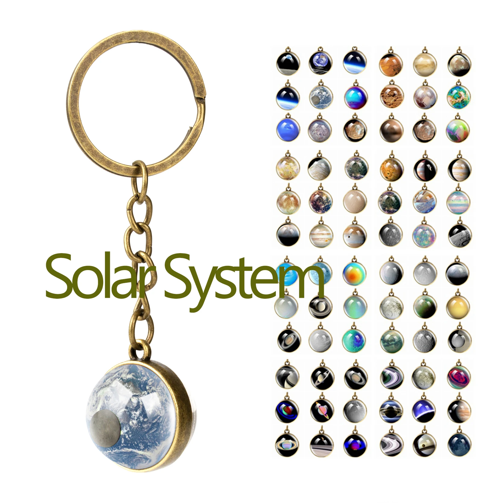 Брелок с солнечной системой стеклянный шар для ключей двухсторонний держатель
