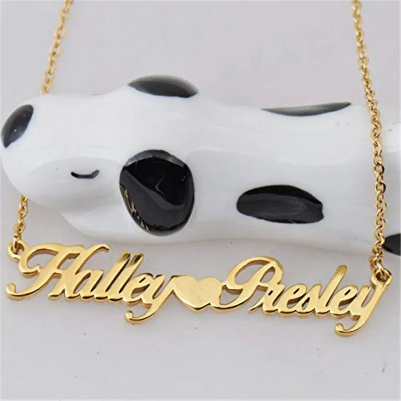 HIYONG индивидуальное ожерелье с двумя именами персонализированное Золотое колье