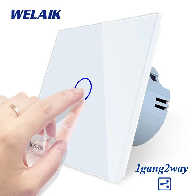Welaik Кристалл Стекло Панель переключатель Белый настенный выключатель ЕС сенсорный выключатель Экран настенный выключатель света 1gang2way AC110~ 250 В a1912cw/b - Цвет: White