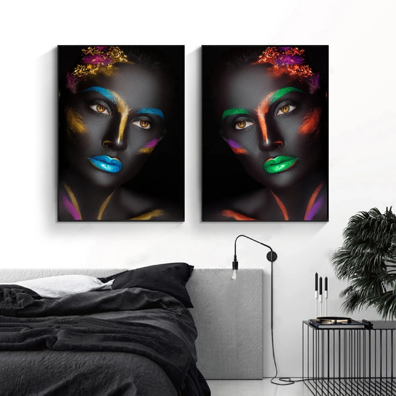 African Black Sexy Woman Oil Painting Wall Art Posters and Prints Makeup Girls Scandinavian Canvas Picture for Living Room Decor | Дом и сад