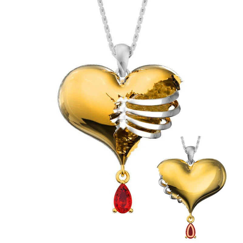 

Pendant Necklace Artificial gem fashion heart shape with skeleton chic Gothic women