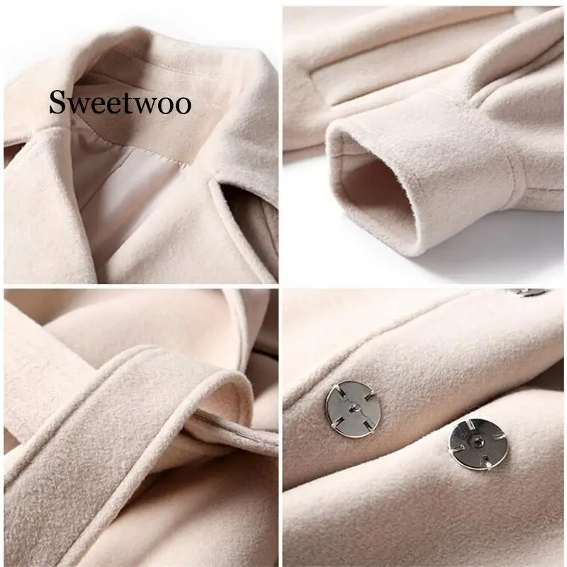 Зимнее шерстяное пальто и куртка для женщин Корейская длинная размера плюс