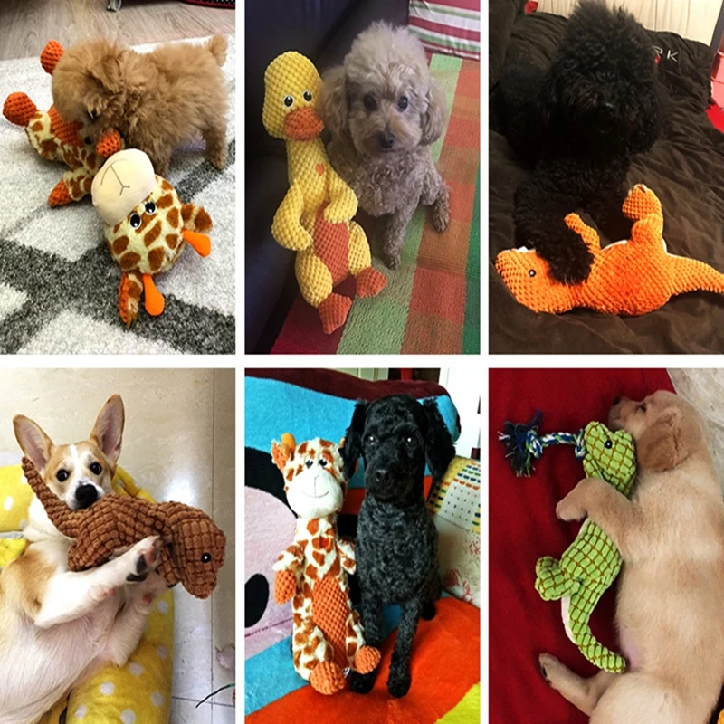 

Durable Plush Dog Chew Toys With Squeakers Soft Plush Puppy Animals Shape Lion Dinosaur Pet Interactive SqueakyToys