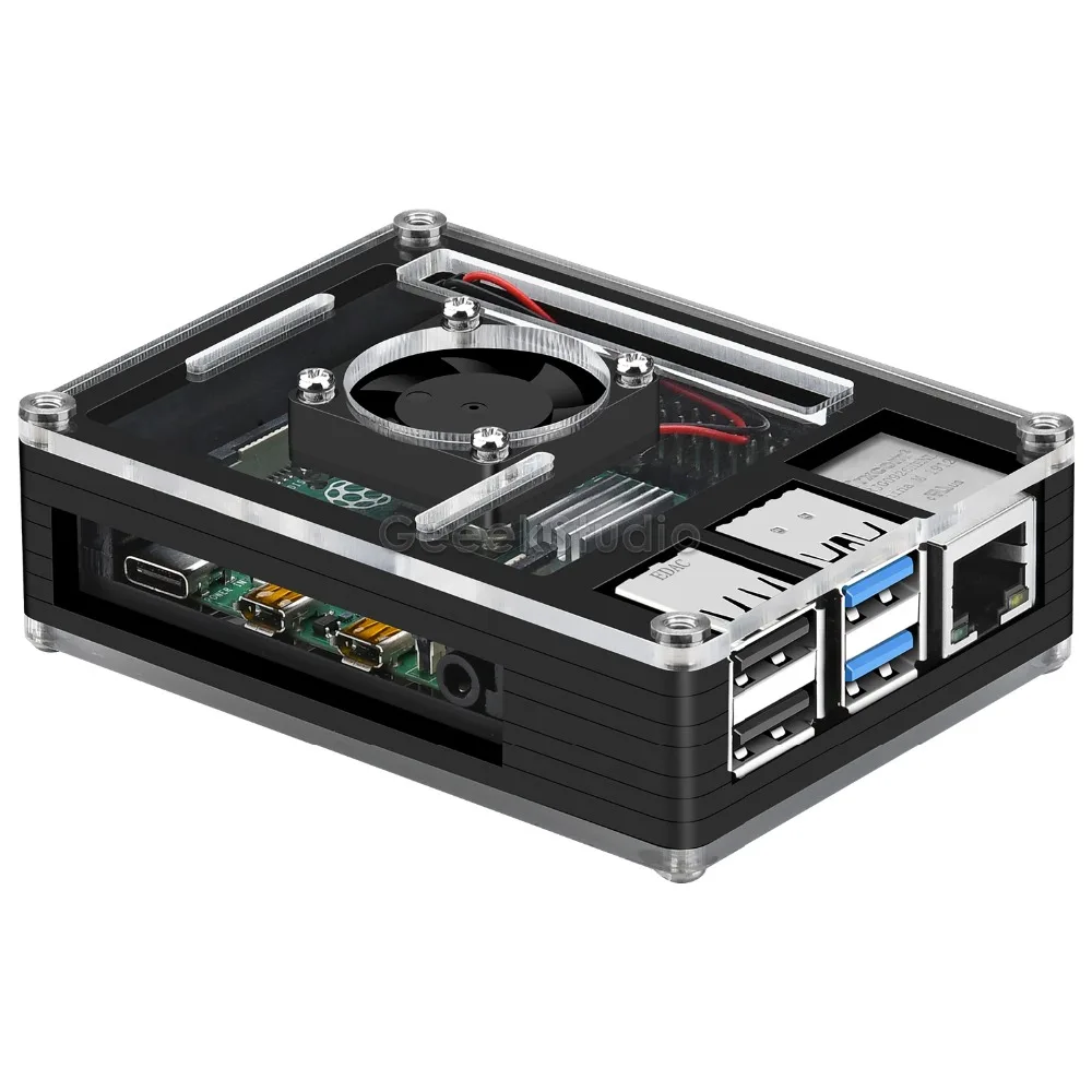 Acrylic Plastic Black Case with cooling fan for Rasberry Pi 4B(4 Model B)(Not Include