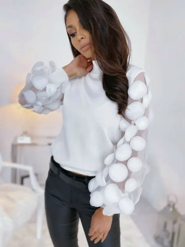 2020 весенние женские модные элегантные сетчатые тюлевые блузки с рюшами пышные