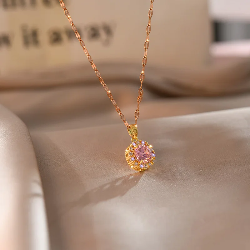 

Shiny Zircon Pendant Necklace For Women Fashion Jewelry stainless steel Accessories 2021 Trend Neck Chain Birthday Party Gift