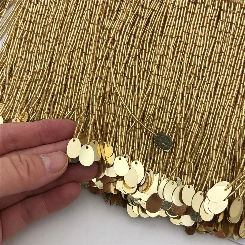 Оптовая продажа 5 метров 15 см (6 дюймов) крупное стекло золотой цвет бусины бахрома