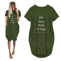 diy your like photo or logo women casual loose dress with pocket ladies fashion o neck long tops female t shirt dress