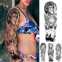 large fake sleeve transfer waterproof temporary tattoo stickers lion clock lily rose flower flash tatto women men arm body art