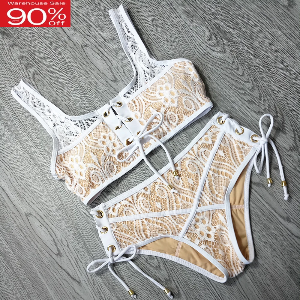 2020 популярный кружевной купальный костюм с высокой талией комплект бикини