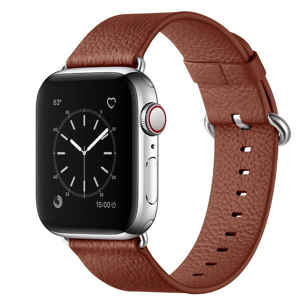 Ремешок из натуральной кожи для Apple Watch Band 44 мм 42 40 38 браслет с узором Личи iWatch series 5