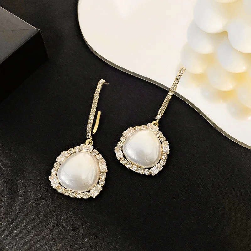 

S925 needle Delicate Jewelry Simulated Pearl Earrings Popular Design Shiny AAA Zircon Dangle Drop Earrings For Women Gifts
