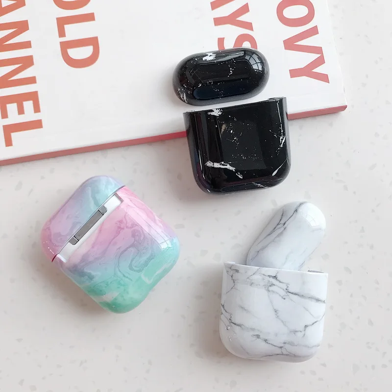 Для гарнитура для Airpods протектор противоударный Мраморный Узор Жесткий чехол Чехол для зарядки наушники чехол s для Airpods 1st 2nd сумка