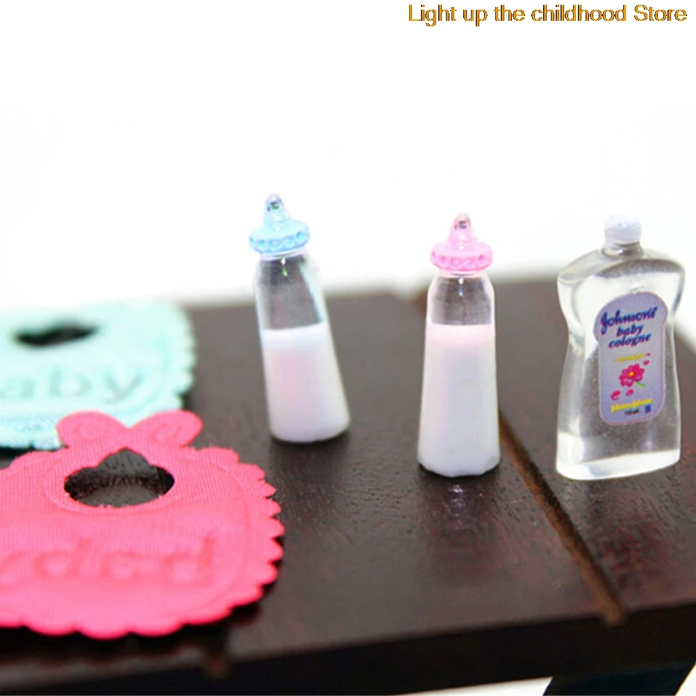 

Hot Sell 1:12 Dolls House Miniature Baby Bottles Shampoo Bibs Set/TV/Luggage Nursery Accessories for kids' gift