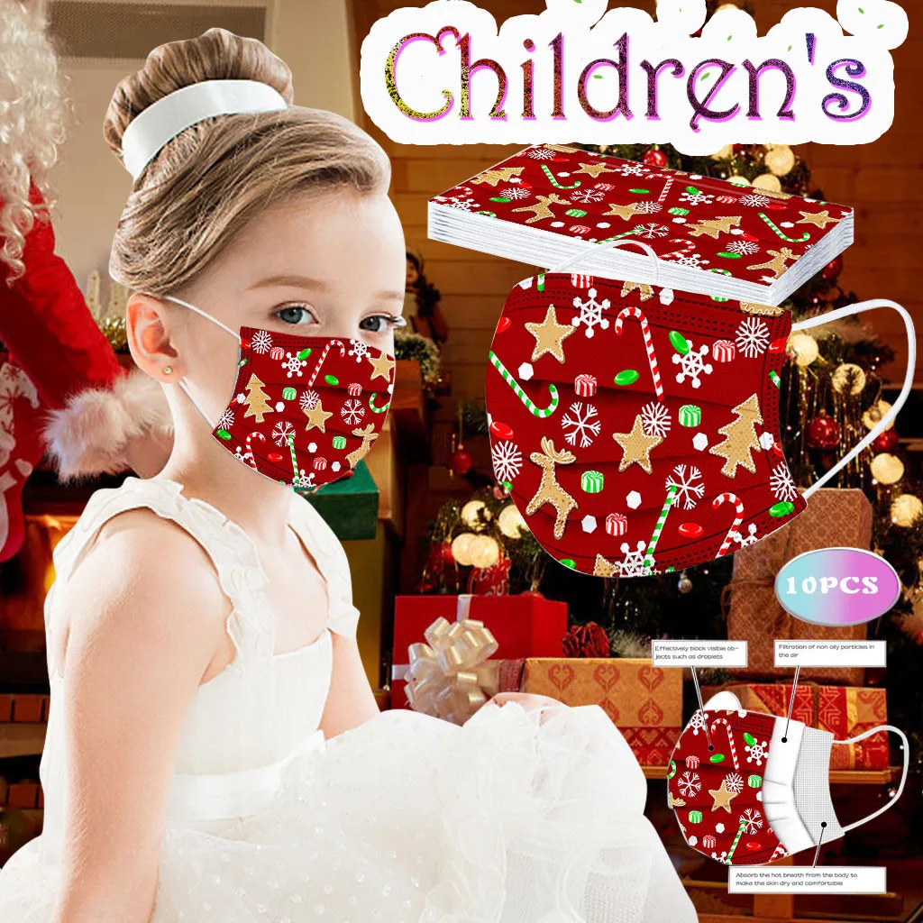 10 шт. Одноразовые Дышащие маски с рождественским принтом| |