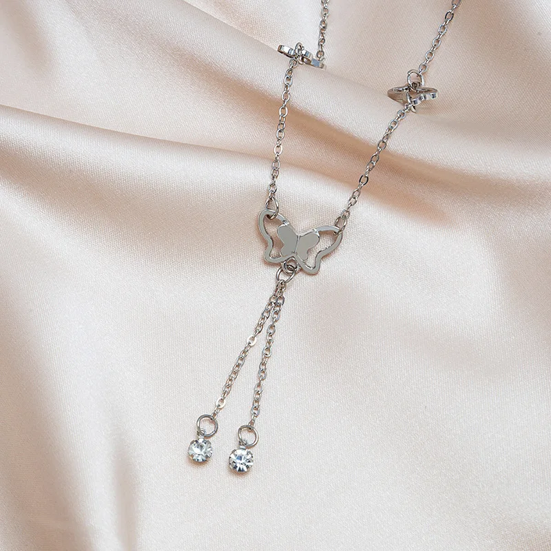 

Korean Fashion Hollow Butterfly Diamond Anklet Female Tassel Rose Gold Anklet Beach Chain Female