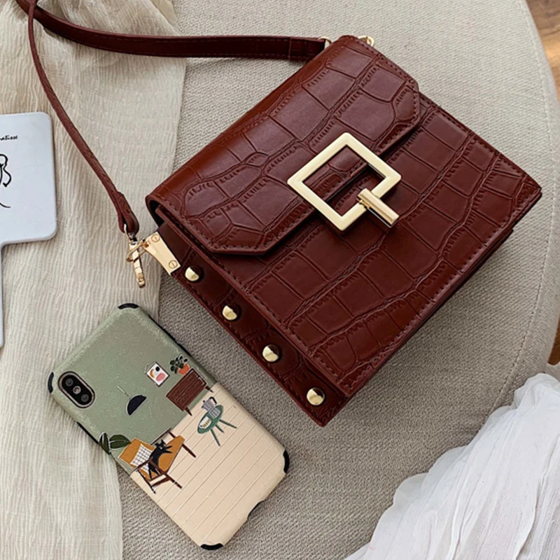 2020 женские сумки через плечо из искусственной кожи с каменным узором сумка