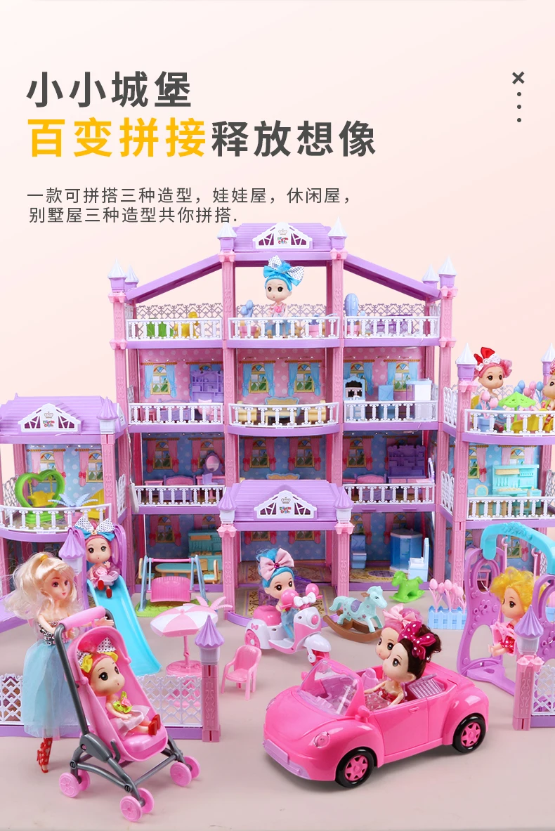 

Plastic DIY Doll House Assembly Villa Furniture Set Luxury Castle Dollhouse Birthday Gift Miniatuur Huisjes Kids Toys DG50DH