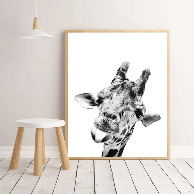 Изображение жирафа черно белое животное Плакат Украшение стен в детской комнате