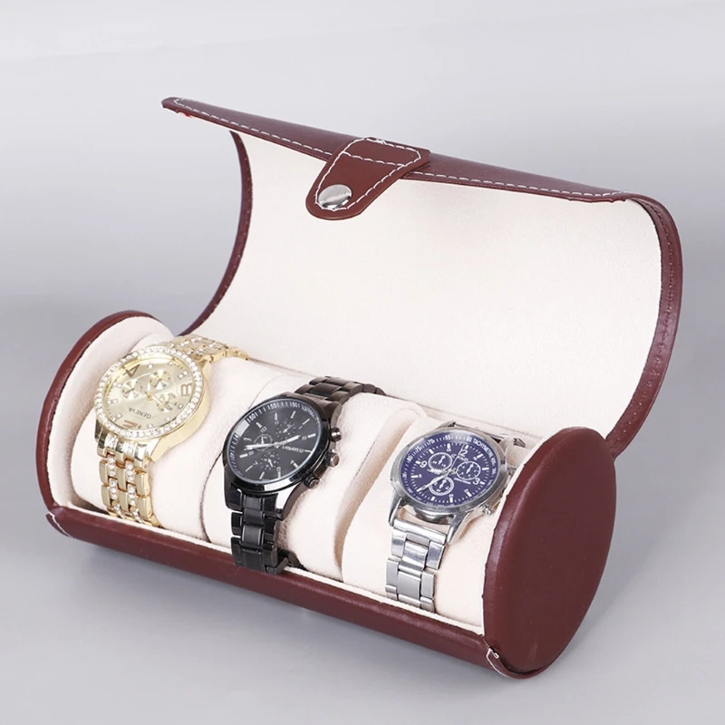 

3 Slots Watch Roll Travel Case Portable Leather Watch Storage Box Slid in Out X7YA