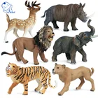 С глянцевым покрытием полый пластиковый игрушка в виде дикого животного слона тигра льва носорога олень сатиновая юбка-американка Модель ПВХ фигурки животных игрушки для детей, подарки