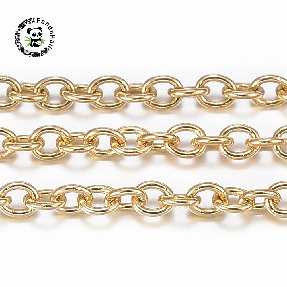 

20m/Roll Stainless Steel Cable Chains Soldered with Spool Oval Real 21K Gold Plated For Jewelry Making, 2x1.5x0.4mm