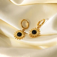 18k gold pvd plated stainless steel earrings jewelry black agate sun pendant hoop earrings ffor women