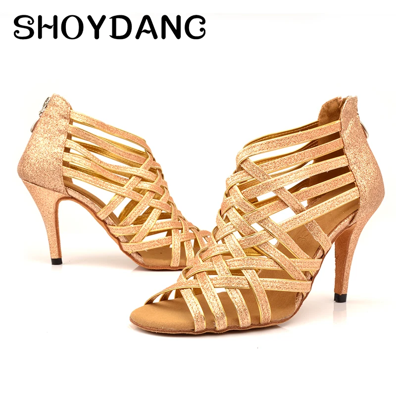 

Туфли SHOYDANC женские для латиноамериканских танцев, золотистые блестящие туфли на высоком каблуке для бальных танцев, черные вечерние для вы...