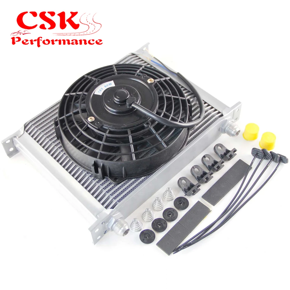 Universal 30 Row 248mm AN10 Engine Transmission Oil Cooler British Type + 7&quot Electric Fan Kit Silver/Black |