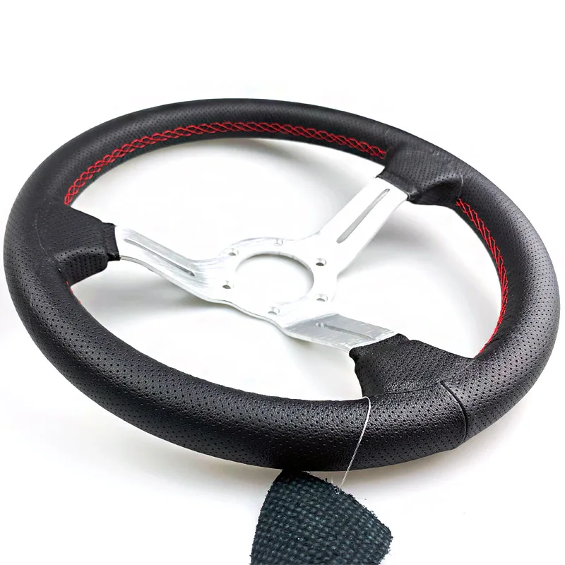 Кожаное рулевое колесо Top Racing ND 330 мм 13 дюймов серебристо-черное замшевое