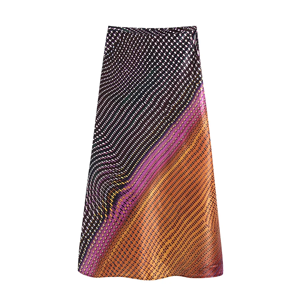 

Юбки женские элегантные винтажные горошек струящаяся атласная юбка 2021 модная женская одежда боковая молния с высокой талией юбка миди