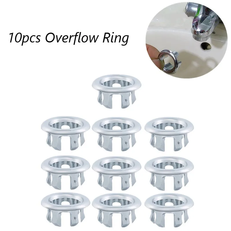 

10 шт./компл. круглое кольцо для защиты от переполнения для ванной кран для раковины, кран для раковины, вставка хром отверстие Кепки переполн...