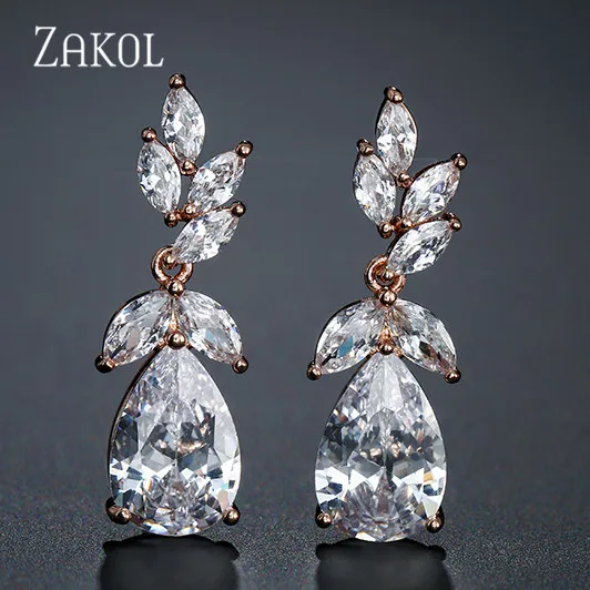 Элегантные серьги подвески ZAKOL в виде Золотой ветки капли воды Свадебная