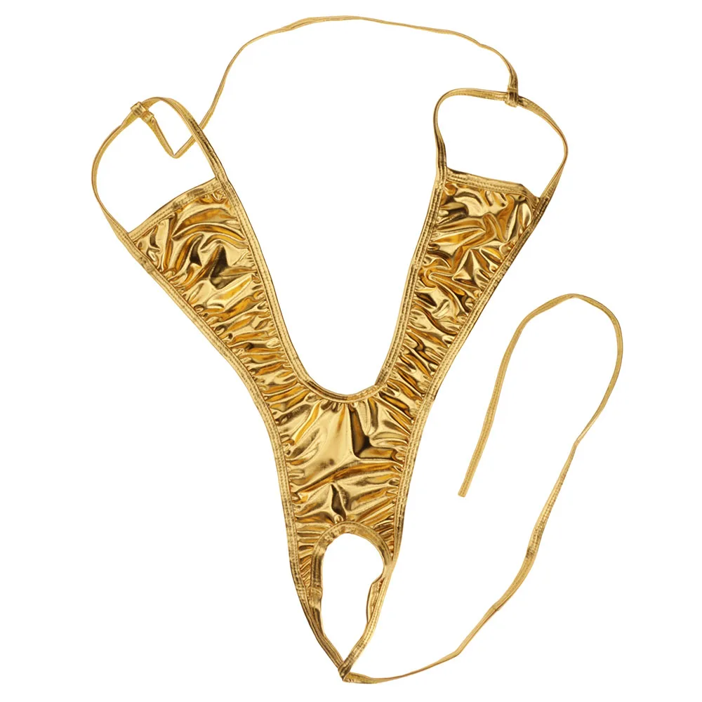 Слитное Эротическое нижнее белье из лакированной кожи с глубоким V-образным